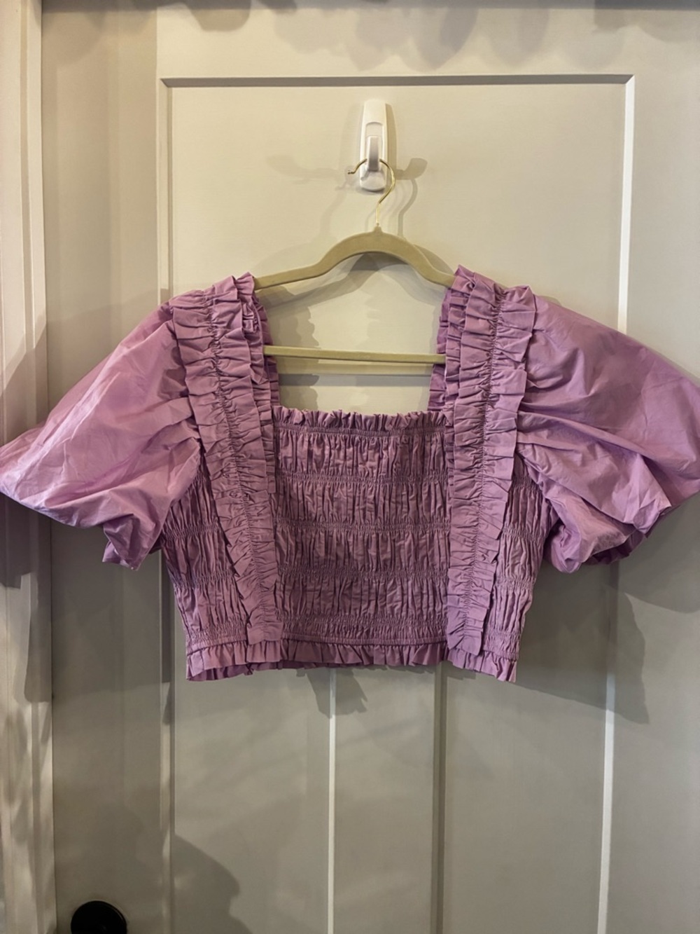 Endless Rose Lilac Smocked Puff-Sleeve Crop Top